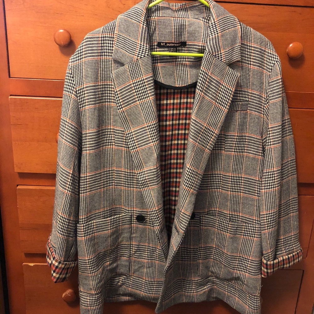 Zara | Check roll-sleeve blazer